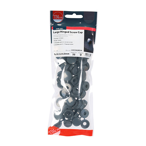 TIMCO Hinged Screw Caps Large Dark Grey - To fit 5.0 to 6.0 Screw TIMpac OF 50 - LHCCDGREYP