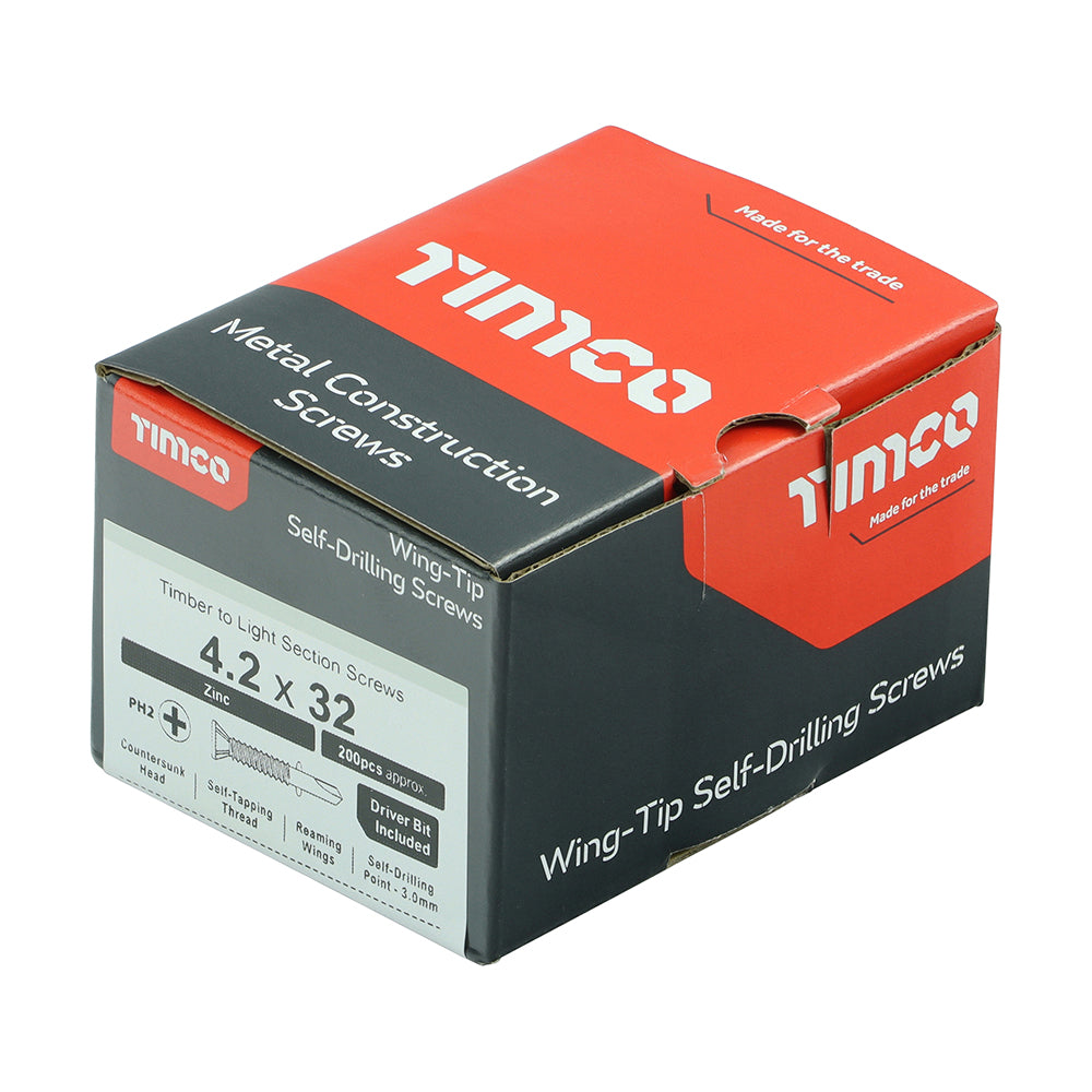 TIMCO Self-Drilling Wing-Tip Steel to Timber Light Section Silver Screws  - 4.2 x 32 Box OF 200 - LW32B