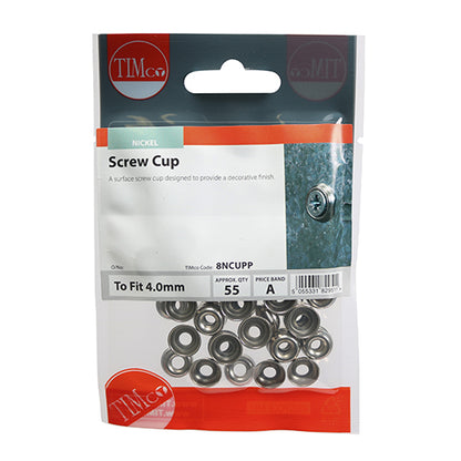 TIMCO Screw Cups Nickel - To fit 8 Gauge Screws TIMpac OF 55 - 8NCUPP