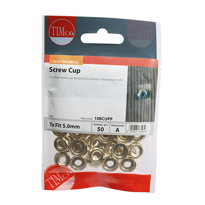 TIMCO Screw Cups Electro Brass - To fit 10 Gauge Screws TIMpac OF 50 - 10BCUPP
