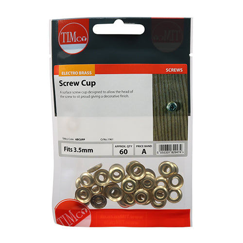 TIMCO Screw Cups Electro Brass - To fit 6 Gauge Screws TIMpac OF 60 - 6BCUPP