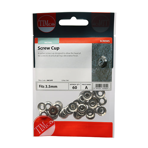 TIMCO Screw Cups Nickel - To fit 6 Gauge Screws TIMpac OF 60 - 6NCUPP