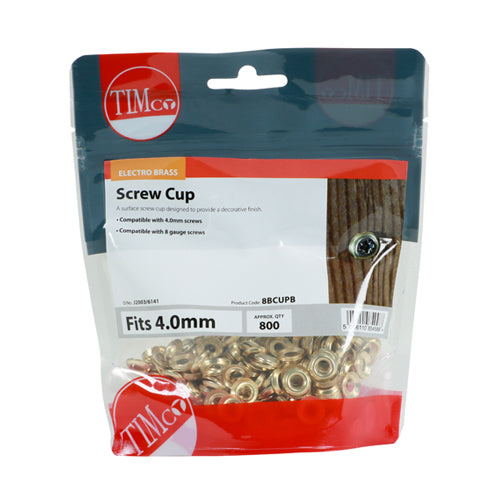 TIMCO Screw Cups Electro Brass - To fit 8 Gauge Screws TIMbag OF 800 - 8BCUPB