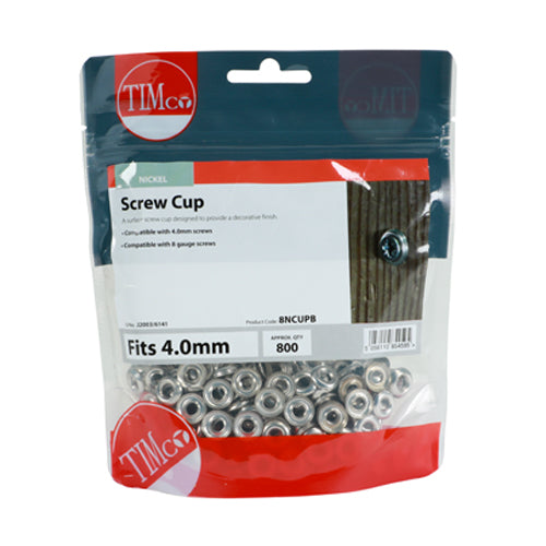 TIMCO Screw Cups Nickel - To fit 8 Gauge Screws TIMbag OF 800 - 8NCUPB