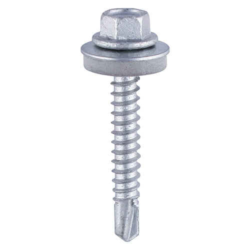TIMCO Self-Drilling Heavy Section Silver Screws with EPDM Washer - 5.5 x 38 Box OF 100 - ZH38W16B