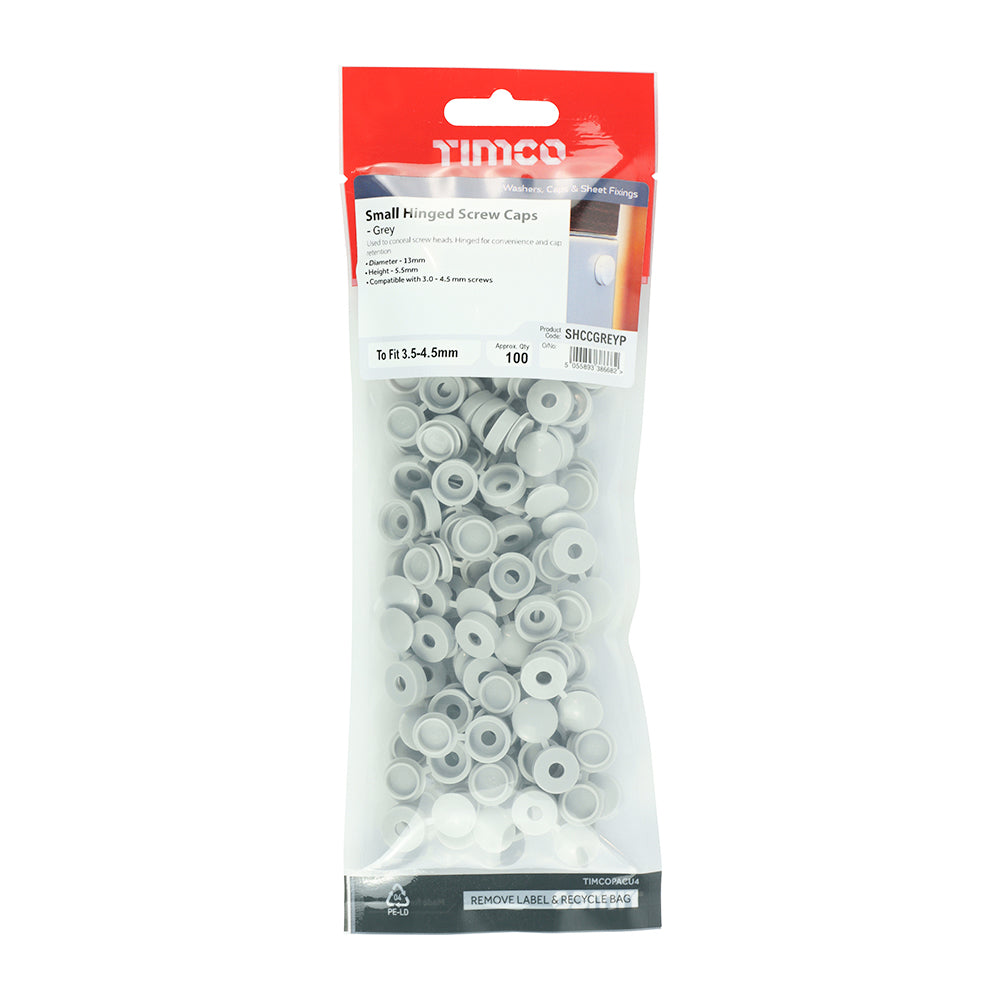 TIMCO Hinged Screw Caps Small Light Grey - To fit 3.0 to 4.5 Screw TIMpac OF 100 - SHCCGREYP