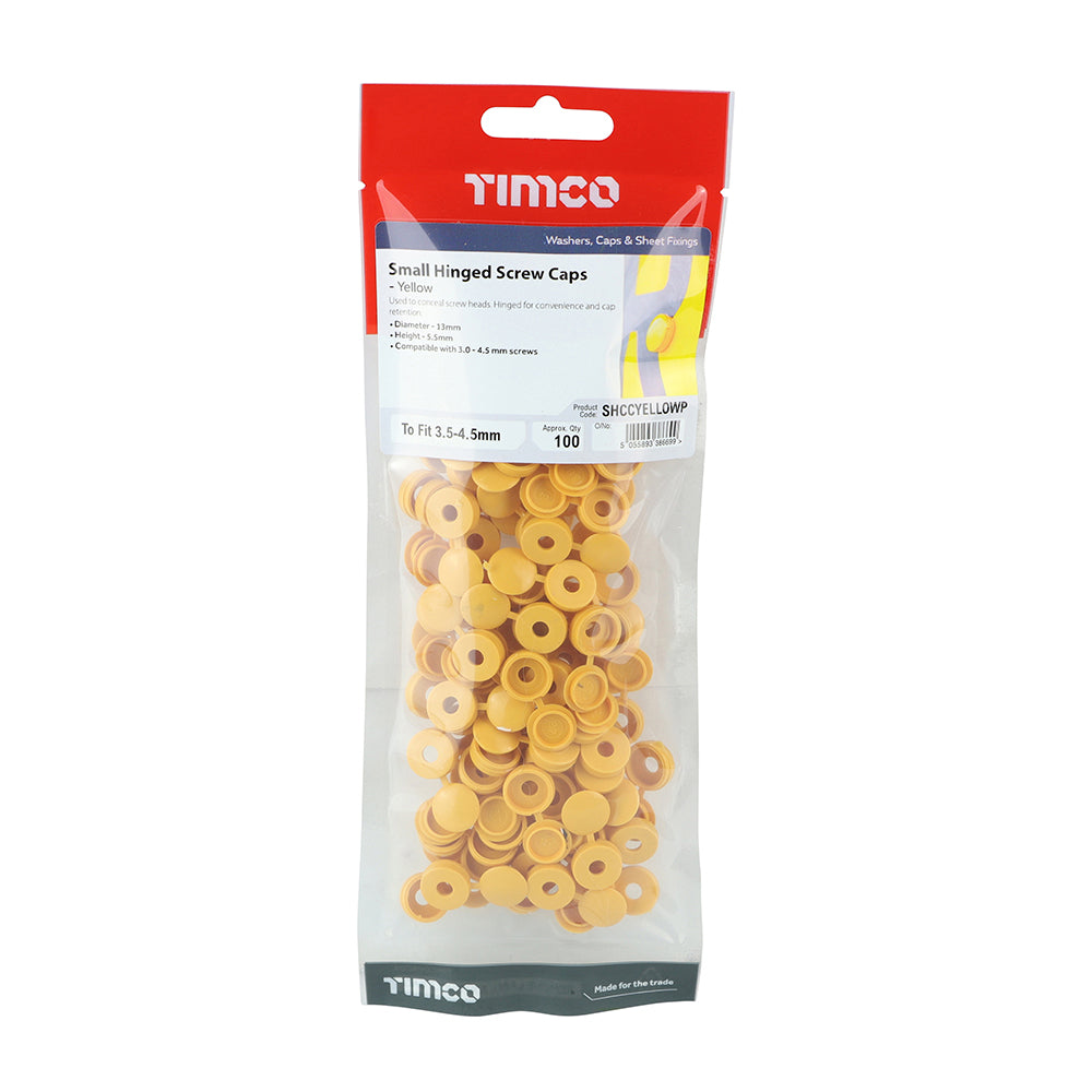 TIMCO Hinged Screw Caps Small Yellow - To fit 3.0 to 4.5 Screw TIMpac OF 100 - SHCCYELLOWP