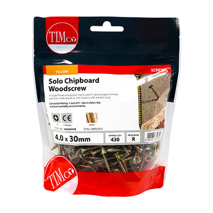TIMCO Solo Countersunk Gold Woodscrews - 4.0 x 30 TIMbag OF 430 - 40030CHYB