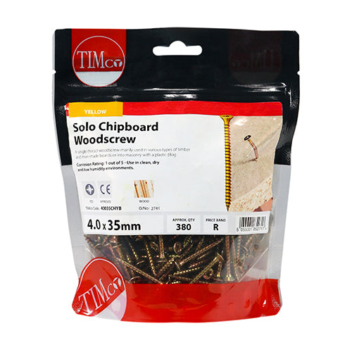 TIMCO Solo Countersunk Gold Woodscrews - 4.0 x 35 TIMbag OF 380 - 40035CHYB