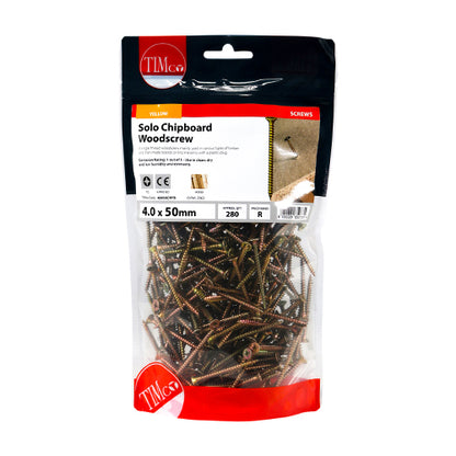 TIMCO Solo Countersunk Gold Woodscrews - 4.0 x 50 TIMbag OF 280 - 40050CHYB
