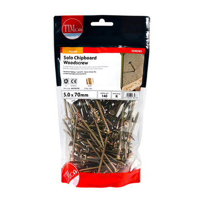 TIMCO Solo Countersunk Gold Woodscrews - 5.0 x 70 TIMbag OF 140 - 50070CHYB