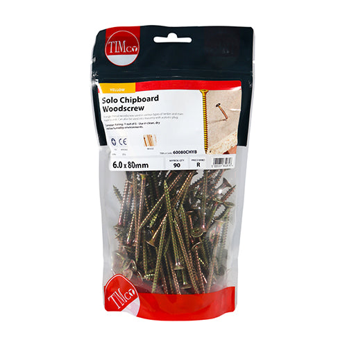TIMCO Solo Countersunk Gold Woodscrews - 6.0 x 80 TIMbag OF 90 - 60080CHYB