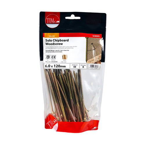TIMCO Solo Countersunk Gold Woodscrews - 6.0 x 120 TIMbag OF 50 - 60120CHYB