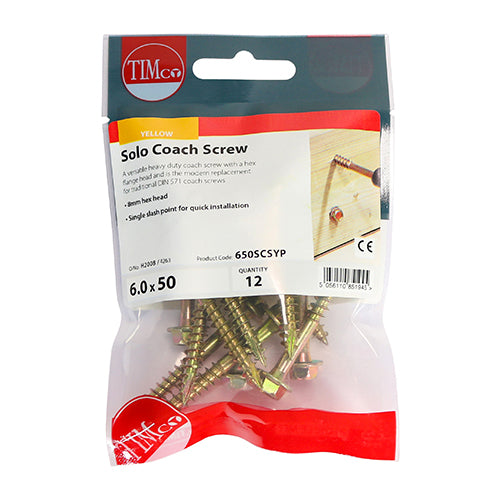 TIMCO Solo Advanced Hex Head Gold Coach Woodscrews - 6.0 x 50 TIMpac OF 12 - 650SCSYP