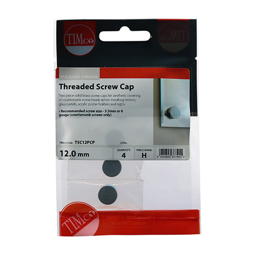 TIMCO Threaded Screw Caps Solid Brass Polished Chrome - 12mm TIMpac OF 4 - TSC12PCP