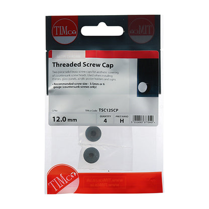 TIMCO Threaded Screw Caps Solid Brass Satin Chrome - 12mm TIMpac OF 4 - TSC12SCP