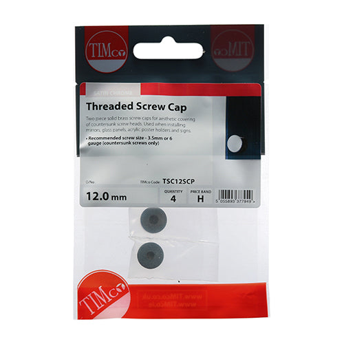 TIMCO Threaded Screw Caps Solid Brass Satin Chrome - 12mm TIMpac OF 4 - TSC12SCP