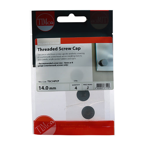 TIMCO Threaded Screw Caps Solid Brass Polished Chrome - 14mm TIMpac OF 4 - TSC14PCP