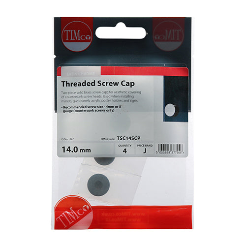 TIMCO Threaded Screw Caps Solid Brass Satin Chrome - 14mm TIMpac OF 4 - TSC14SCP