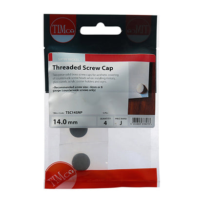 TIMCO Threaded Screw Caps Solid Brass Satin Nickel - 14mm TIMpac OF 4 - TSC14SNP