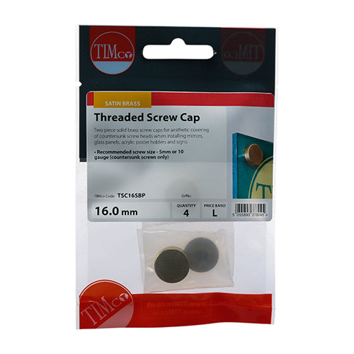 TIMCO Threaded Screw Caps Solid Brass Satin Brass - 16mm TIMpac OF 4 - TSC16SBP