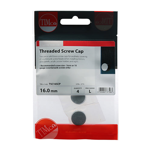 TIMCO Threaded Screw Caps Solid Brass Satin Chrome - 16mm TIMpac OF 4 - TSC16SCP