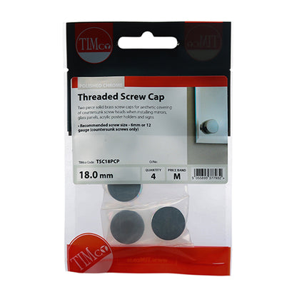 TIMCO Threaded Screw Caps Solid Brass Polished Chrome - 18mm TIMpac OF 4 - TSC18PCP
