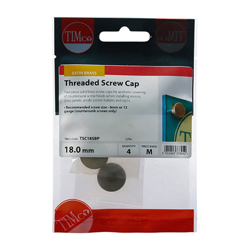 TIMCO Threaded Screw Caps Solid Brass Satin Brass - 18mm TIMpac OF 4 - TSC18SBP