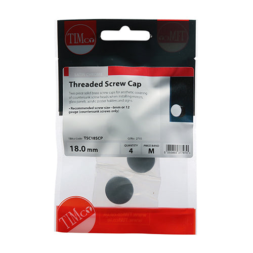 TIMCO Threaded Screw Caps Solid Brass Satin Chrome - 18mm TIMpac OF 4 - TSC18SCP