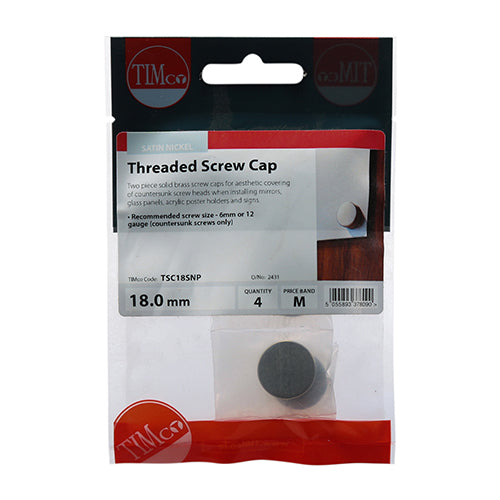 TIMCO Threaded Screw Caps Solid Brass Satin Nickel - 18mm TIMpac OF 4 - TSC18SNP