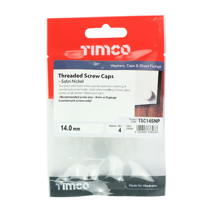 TIMCO Threaded Screw Caps Solid Brass Satin Nickel - 14mm TIMpac OF 4 - TSC14SNP
