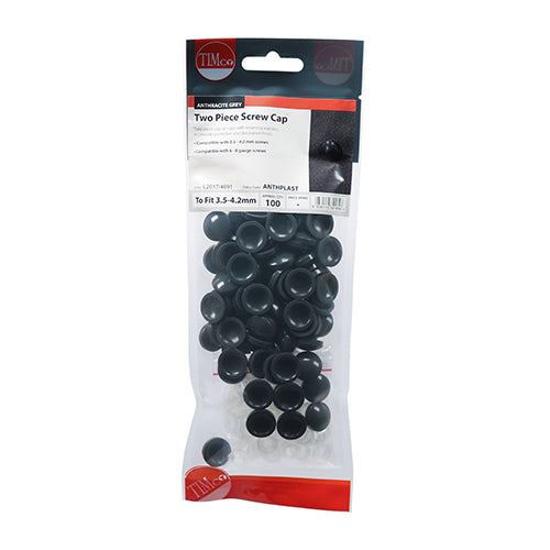 TIMCO Two Piece Screw Caps Anthracite Grey - To Fit 3.5 to 4.2 Screw TIMpac OF 100 - ANTHPLAST