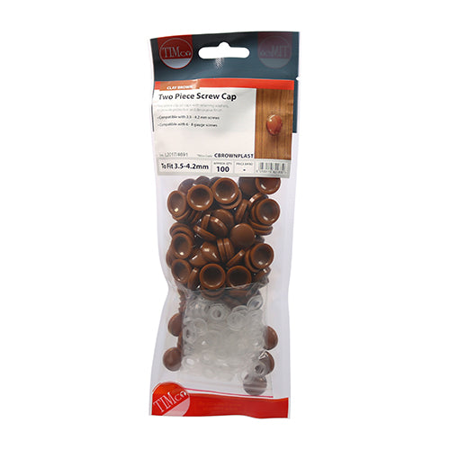 TIMCO Two Piece Screw Caps Clay Brown - To fit 3.5 to 4.2 Screw TIMpac OF 100 - CBROWNPLAST