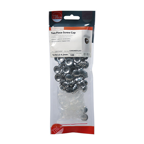 TIMCO Two Piece Screw Caps Chrome - To fit 3.5 to 4.2 Screw TIMpac OF 100 - CHROMEPLAST