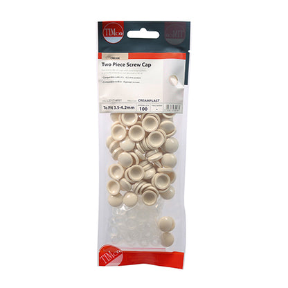 TIMCO Two Piece Screw Caps Cream - To Fit 3.5 to 4.2 Screw TIMpac OF 100 - CREAMPLAST