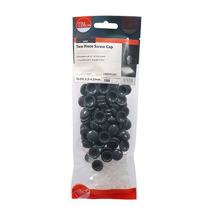 TIMCO Two Piece Screw Caps Grey - To Fit 3.5 to 4.2 Screw TIMpac OF 100 - GREYPLAST
