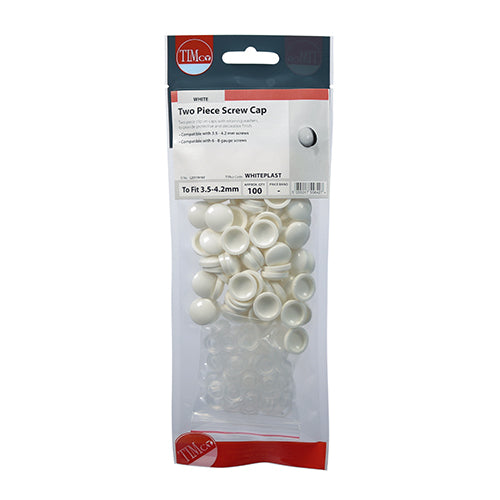 TIMCO Two Piece Screw Caps White - To fit 3.5 to 4.2 Screw TIMpac OF 100 - WHITEPLAST
