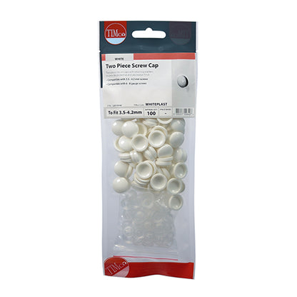 TIMCO Two Piece Screw Caps White - To fit 3.5 to 4.2 Screw TIMpac OF 100 - WHITEPLAST