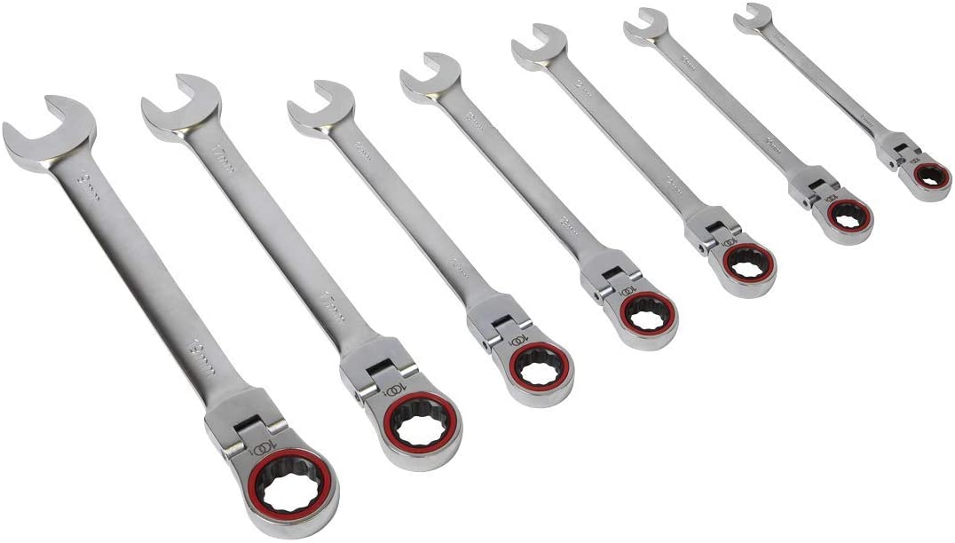 SEALEY - AK63943 Flexi-Head Ratchet Combination Spanner Set 7pc Metric Platinum Series