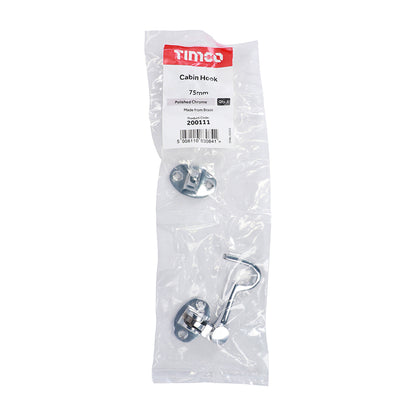 TIMCO Cabin Hook Polished Chrome - 75mm | Pack of 1