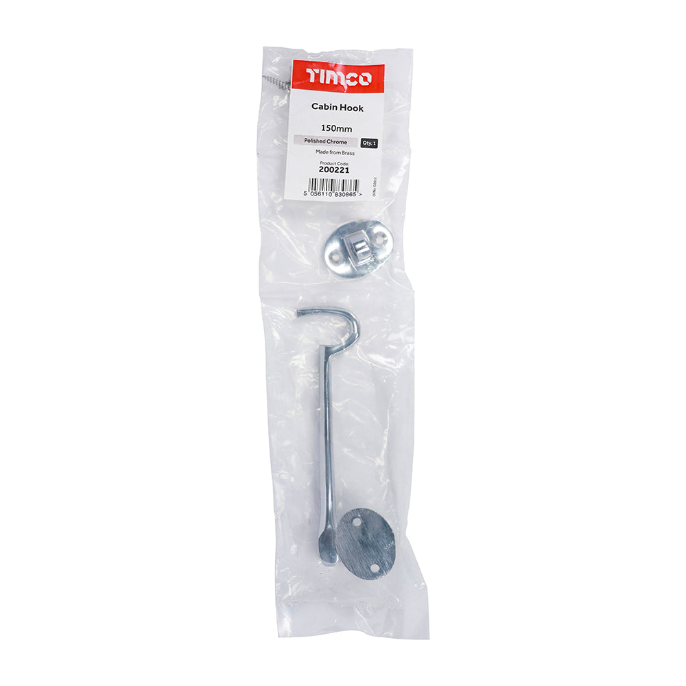 TIMCO Cabin Hook Polished Chrome - 150mm | Pack of 1