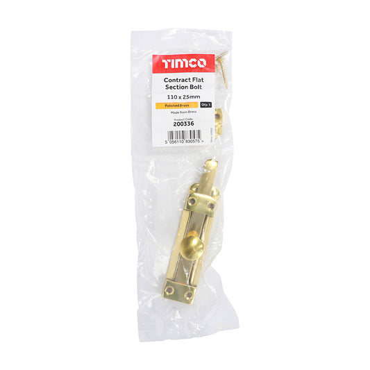 TIMCO Contract Flat Section Bolt Polished Brass - 110 x 25mm | Pack of 1