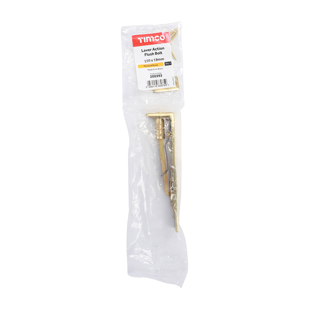 TIMCO Lever Action Flush Bolt Polished Brass - 150 x 19mm | Pack of 1