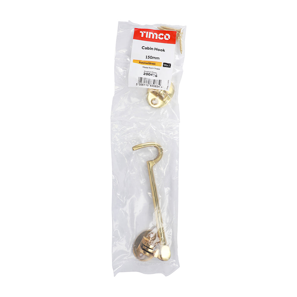 TIMCO Cabin Hook Polished Brass - 150mm | Pack of 1