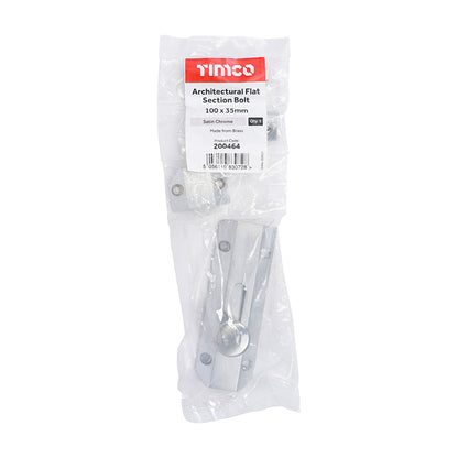 TIMCO Architectural Flat Section Bolt Satin Chrome - 100 x 35mm | Pack of 1