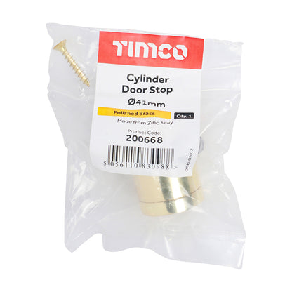 TIMCO Cylinder Door Stop Polished Brass - 41mm | Pack of 1