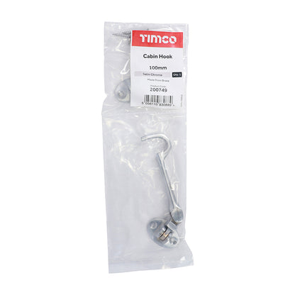 TIMCO Cabin Hook Satin Chrome - 100mm | Pack of 1