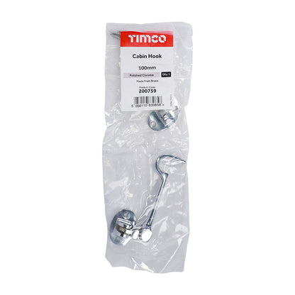 TIMCO Cabin Hook Polished Chrome - 100mm | Pack of 1