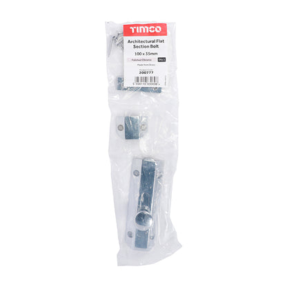 TIMCO Architectural Flat Section Bolt Polished Chrome - 100 x 35mm | Pack of 1