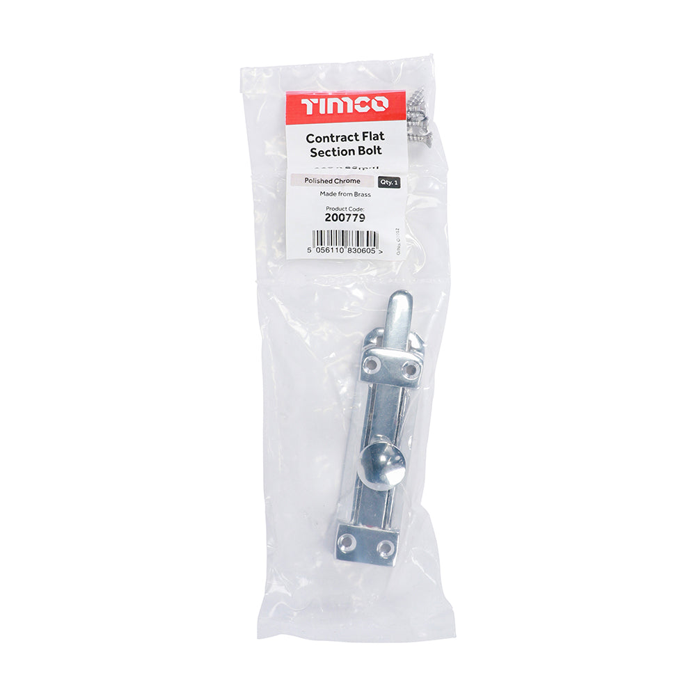 TIMCO Contract Flat Section Bolt Polished Chrome - 110 x 25mm | Pack of 1